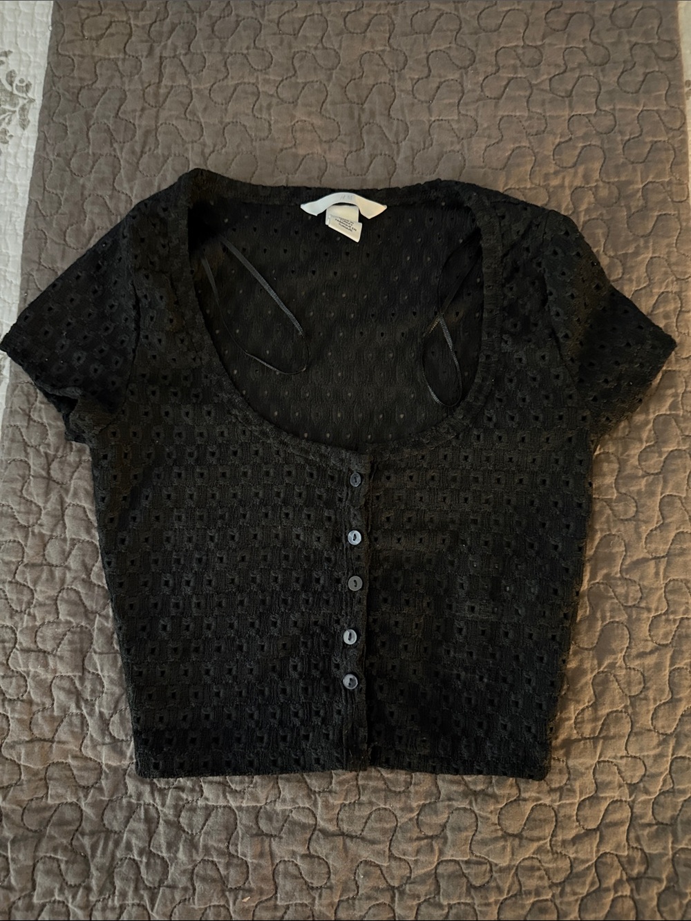 H&M Black Eyelet Button-Front Crop Top